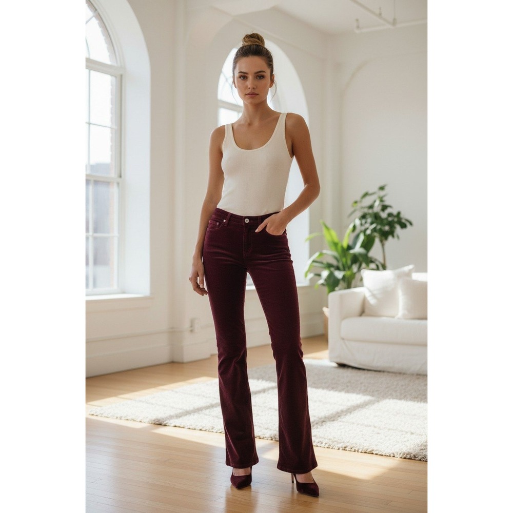 L'AGENCE Stevie High Rise Velvet Bootcut Pants Black Cherry 33x33 Tall USA $345